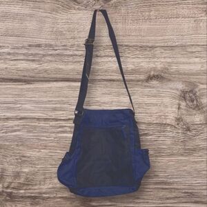 Stylish Blue and Black Men's Bag with Adjustable Strap and Side Bottle Holder